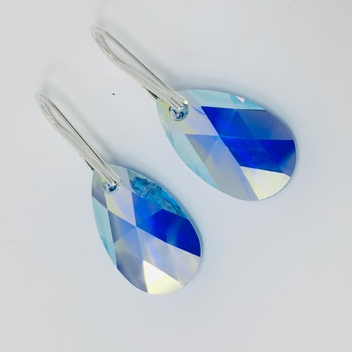 Hergestellt aus Swarovski® Kristallen 925 Silber Aquamarin Tropfen Ohrringe Birnenträne - Bild 7 von 7
