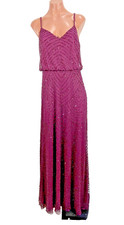ADRIANNA PAPELL Evening Beads Purple Spaghetti Strap Maxi Formal Sheath Dress 6