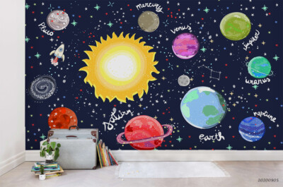 3D Planet Sonne Rakete Weltraum Selbstklebende Abnehmbare Tapete Wandbild 39