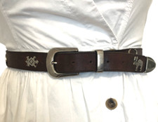 VintageMade in URUGUAY Genuine Leather Western Belt Brown/Metal Accents