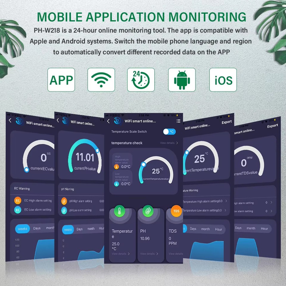 8 in1 WIFI Smart Monitor Fish Tank Pool Water Quality Meter PH ORP EC