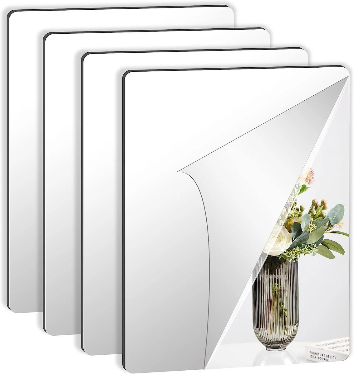 4 Pack Self Adhesive Acrylic Mirror Flexible Plastic Mirror Sheets Wall  Stickers