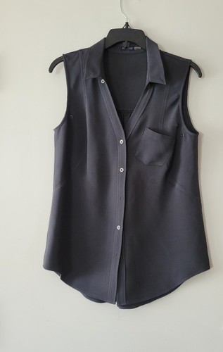 Magaschoni Collection ärmellos elegant Kragen Shirt Top 100 % seidegrau Gr... - Bild 3 von 7