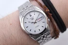 Vintage SEIKO 5 7S26-01V0 Silver Day Date Automatic Mens Watch Clean 8”
