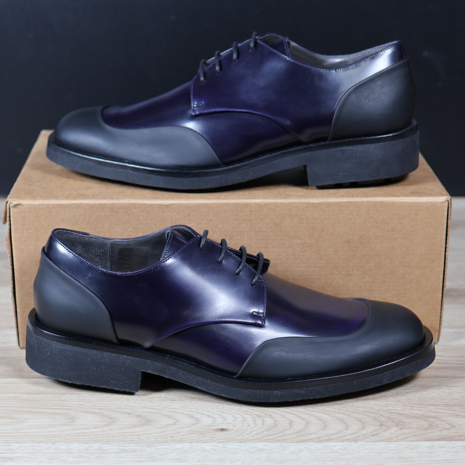 SAOLA Scarpe Robert Clergerie uomo taglia 10 viola nero derby pelle made in France