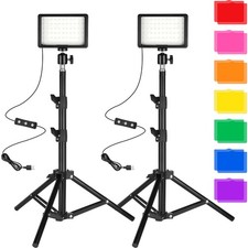 LED Video Light Kit 2-Pack Dimmable USB Studio Lights with Tripods Filters