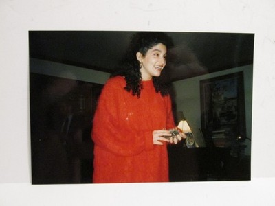 VINTAGE FOUND PHOTOGRAPH COLOR ART OLD PHOTO SEXY JEW JEWISH WOMAN IN RED SMILE
