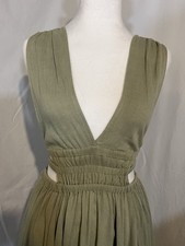 Women’s V Neck Cutout Fit And Flare Army Green Size S Strappy Shoulder Dress