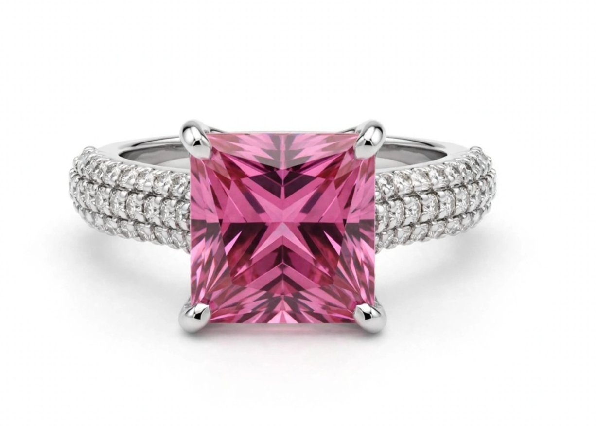 GGILR Certified 4.00 Ct Princess Cut Pink Diamond Silver ring - Tariff ...