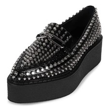 Jeffrey Campbell CHOUX BLACK SILVER STUD PLATFORM LOAFER SHOES US 8 $310 Rare! 