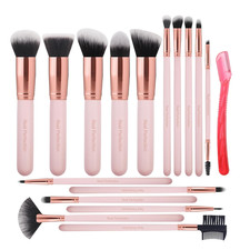Makeup Brush Set 16 Pcs with 1 Eyebrow Razor Premium Synthetic Foundation Powder