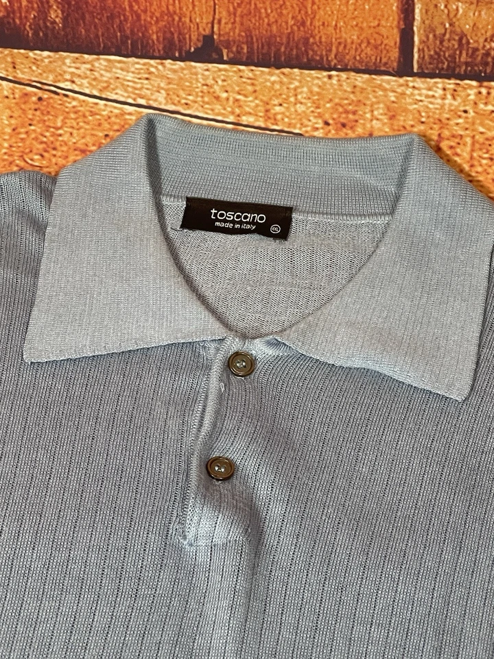 Polo XXL de manga corta para hombre TOSCANO azul bebé mezcla de algodón Italia vintage Foto 3 de 4