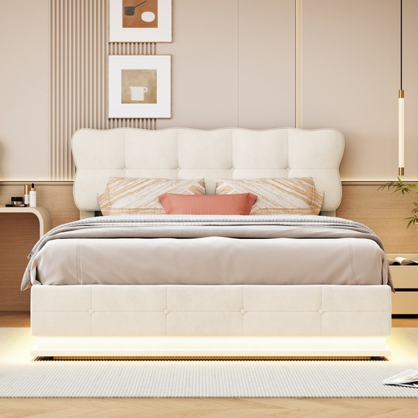 Doppelbett Polsterbett 160X200 Cm Stauraumbett Led Bett Bettgestell Lattenrost-image