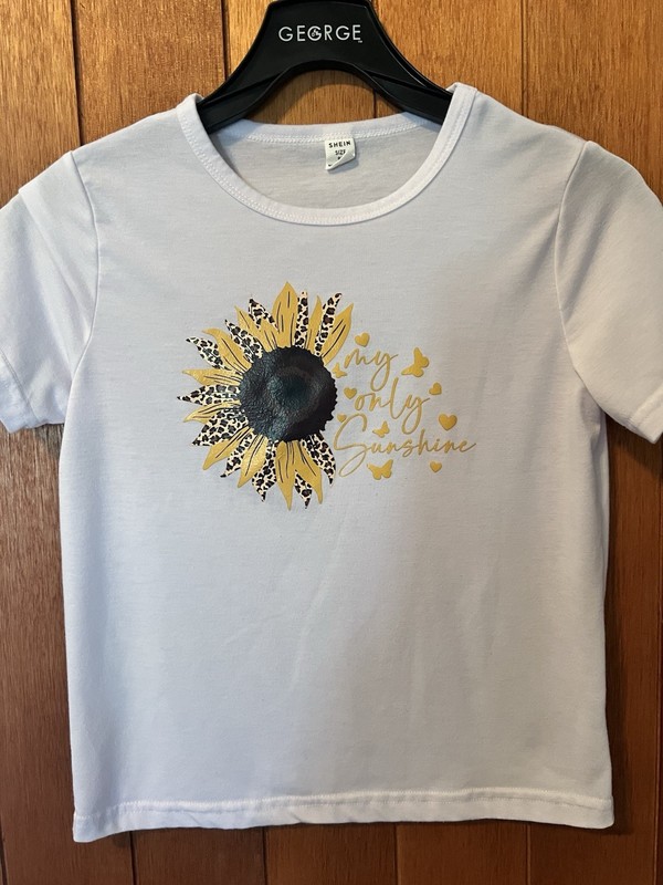 Girls White SHEIN My Only Sunshine T Shirt Size 9y
