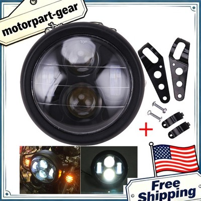 Universal Motorcycle 6.5'' LED Hi/Lo Headlight With Bracket For Cafe Racer Bobber