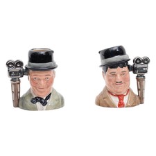 Pair of Laurel & Hardy small mugs-Royal Doulton