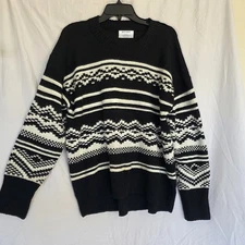 Old Navy Womens Cozy Pullover Sweater Size L Black & White Soft Fuzzy Ugly Sweat