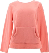 Denim & Co Fleece Round Shirttail Top Kangaroo Pocket Rose XL NWOT (1172)