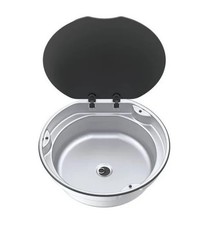 Thetford Series 30 Round Sink Bowl Black Lid Stainless Steel Caravan SBL3051-SP