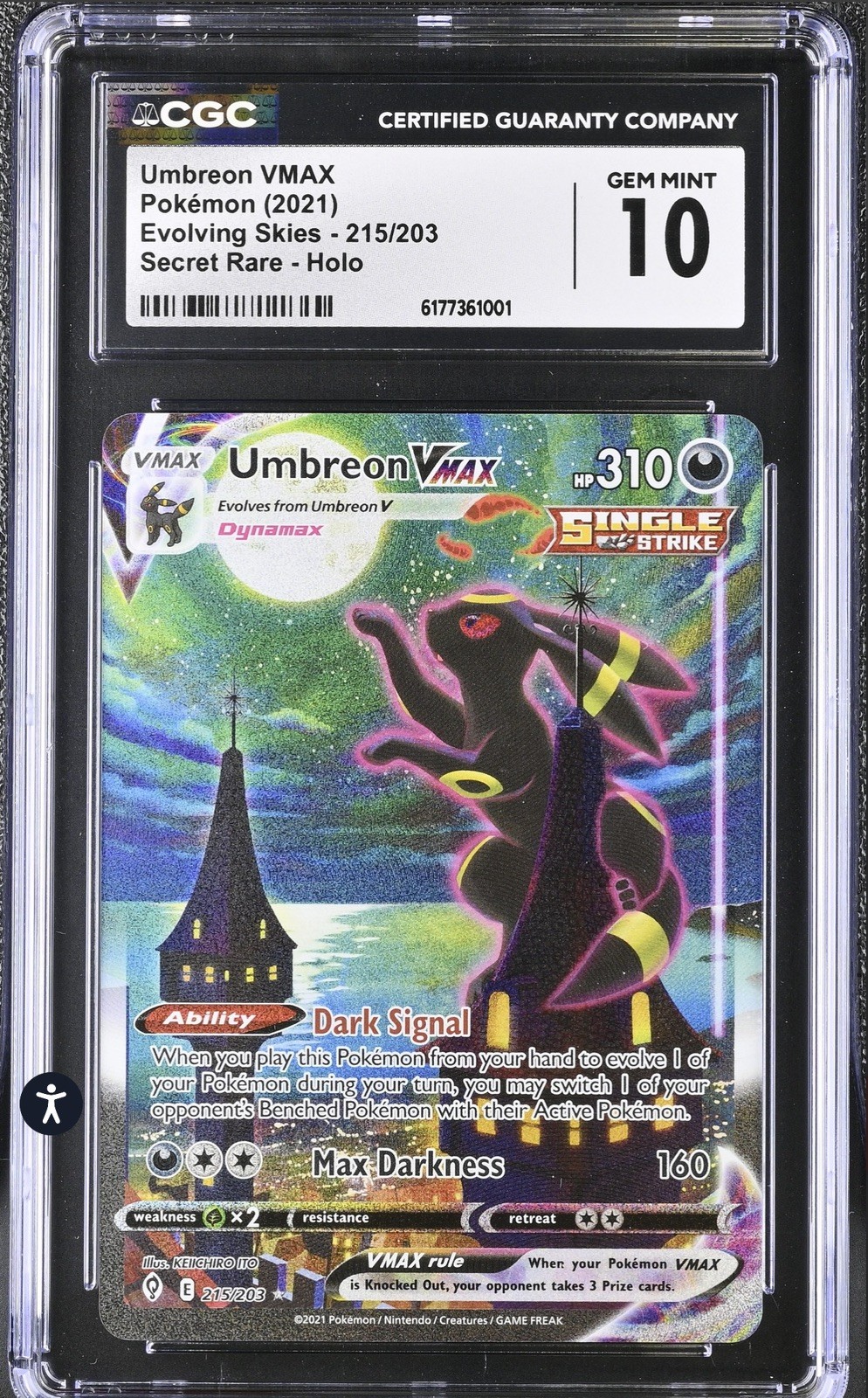 Umbreon VMAX CGC 10 Alt Art Evolving Skies Moonbreon
