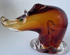 Vintage Hand-Blown Glass Rhino Figurine – Amber & Clear – Murano Style
