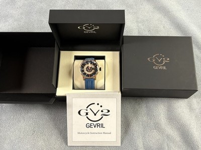 NEW Gevril GV2 Mens Watch 1310 Motorcycle Sport w/ Blue Band