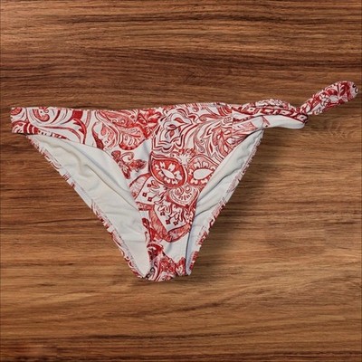Matalan red white paisley leaf floral pattern bikini bottoms size 18 swimsuit 
