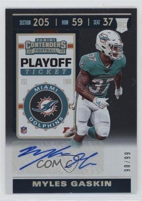 2019 Panini Contenders Playoff Ticket 90/99 Myles Gaskin Rookie Auto RC 15ej