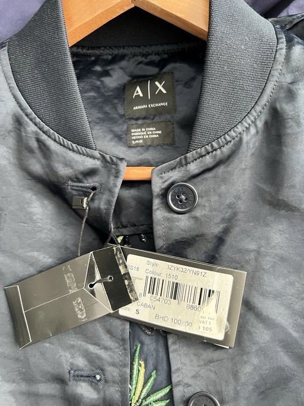 ARMANI EXCHANGE A/X Trench Coat Small Robe Jacket Satin Navy Blue Floral Size