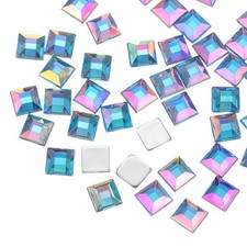 Acrylic Square Rhinestone 6mm Flat Back Plastic Gems Sticker Lake Blue AB 100Pcs