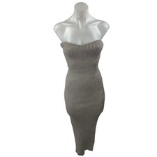 NEW Zara Brown Tan Sleeveless Strapless Rib Knit Midi Tube Tank Bodycon Dress S