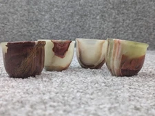 Onyx Stone Shot Glasses Set Of 4 Green Brown Agate Carved Marble Cups Vtg Decor