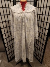 Lanz Tossed Floral Cotton Knit Long Nightgown, White Floral