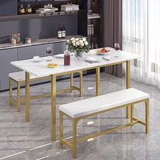 VECELO 3-Piece 63 Extendable Kitchen Table with Benches/Chairs, Modern