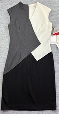 Calvin Klein Colorblock Sheath Dress Size 6 Black Ivory Gray NWT