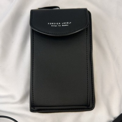 Forever Lovely Black Crossbody Wallet With Gold Zipper & Adjustable Strap NIP