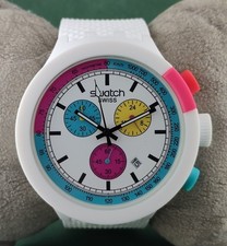 Beautiful Swatch Chronograph Multicolor Dial "Date" Rubber Band Men Watch