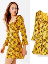 Urban Outfitters Yellow Plaid Ruffle Square N...