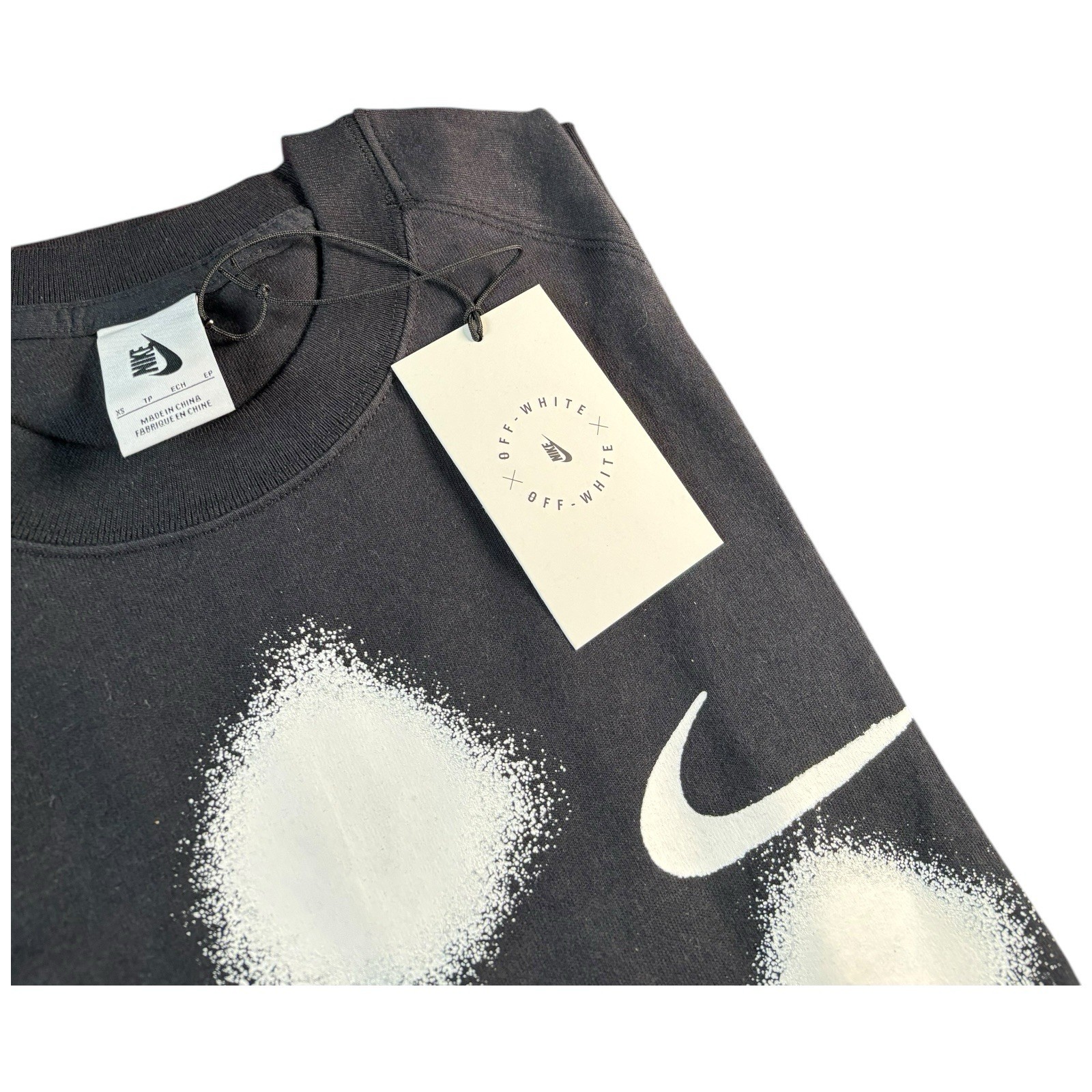 OFF WHITE X NIKE T shirt girocollo Nike X Off White vernice spray nero bianco uomo taglia XSmall nuova