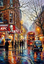KFC London Modern Wall Art Poster Colourful Neon Rain City Street Print