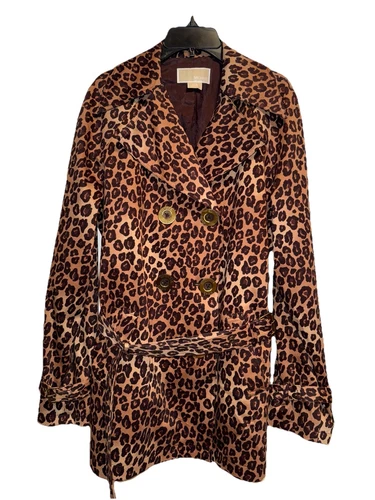 Michael Kors trench leopardato ghepardo grande bottoni grandi foderato con cintura elegante