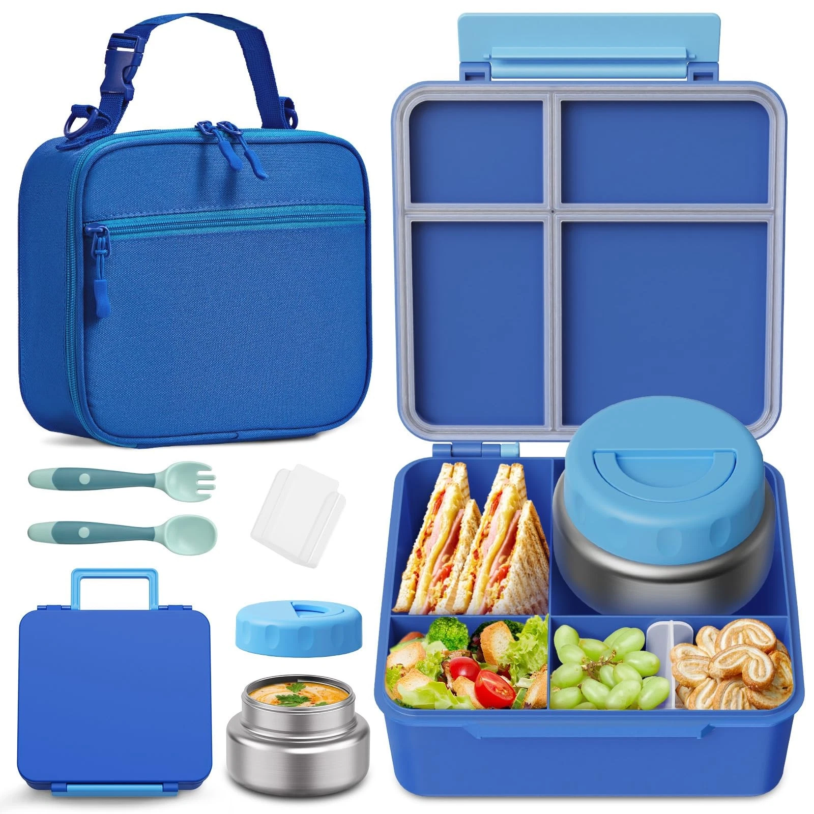 Bento Box for Kids with Thermo Food Container (9oz), 4-Compartment Lunch Box,...