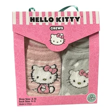 Hello Kitty Crew Socks Womens 2 Pair Pack Pink Gray Shoe Size 4-10