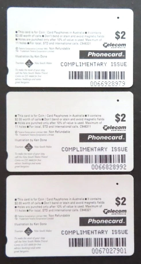 Telecom KEN DONE - ICONIC SCENES ONE HOLE SET OF 3 X $2 PHONECARDS