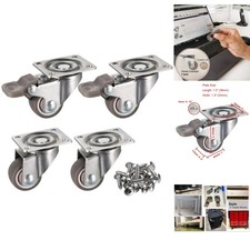 4 Pack Low Profile Rubber Swivel Casters with Brakes 1" Diameter, 100lb Capacity