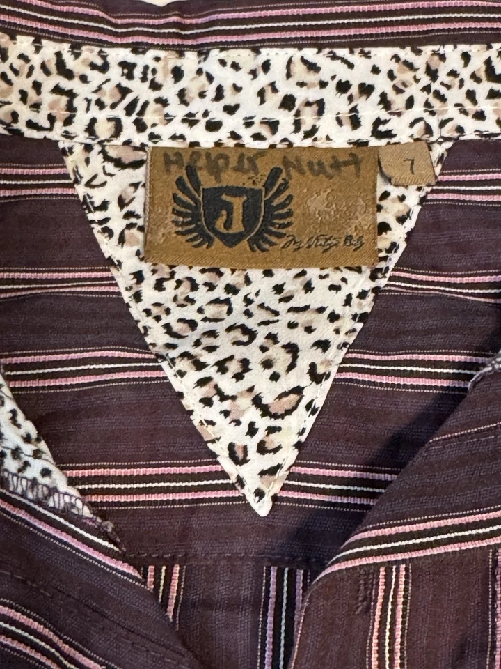 J Khaki Boys Western Button Up Shirt Size 7 - Striped with Leopard Trim - Image 3 of 3