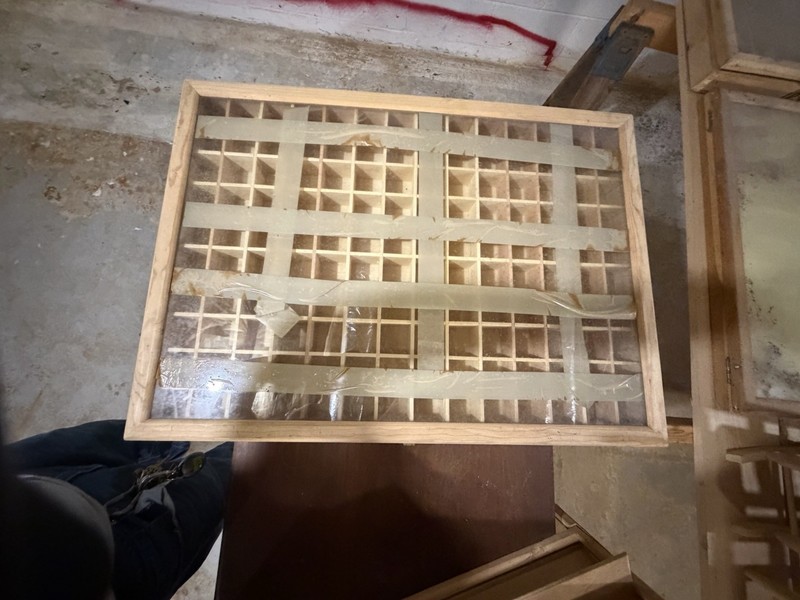 Wooden Antique Mercantile Display Case with Glass Top and Compartments