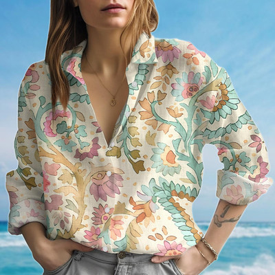 Vintage Floral Blouse Shirt Botanical Women Shirt