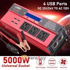 5000W 2500W Peak Sine Wave Power Inverter 12V DC to 110V AC Converter W/ 3AC LCD