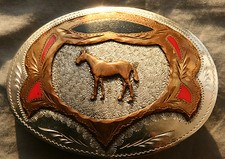 Vintage Cowboy Standing Horse Hand Made Engraved Western Flair Belt Buckle